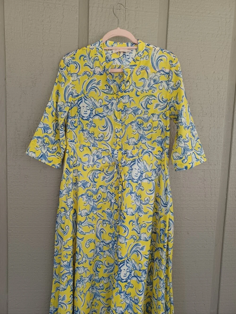 Tory Burch Printed Cotton Maxi Dress Size S Women Pocket Drawstring Resortwear